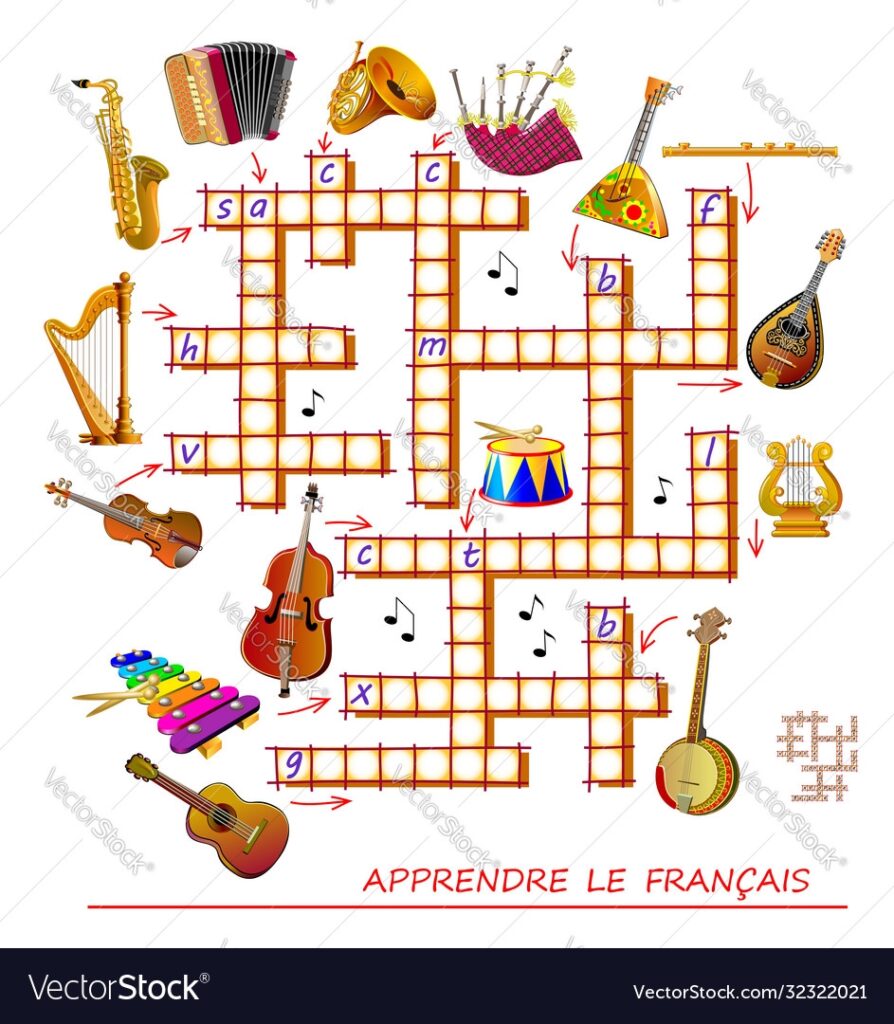 Crossword Puzzle Game With Musical Instruments Vector Image