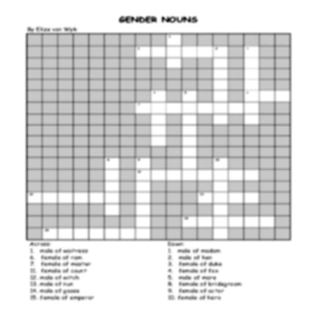 Crossword Puzzle Gender Nouns Intermediary Senior Phase Teacha 