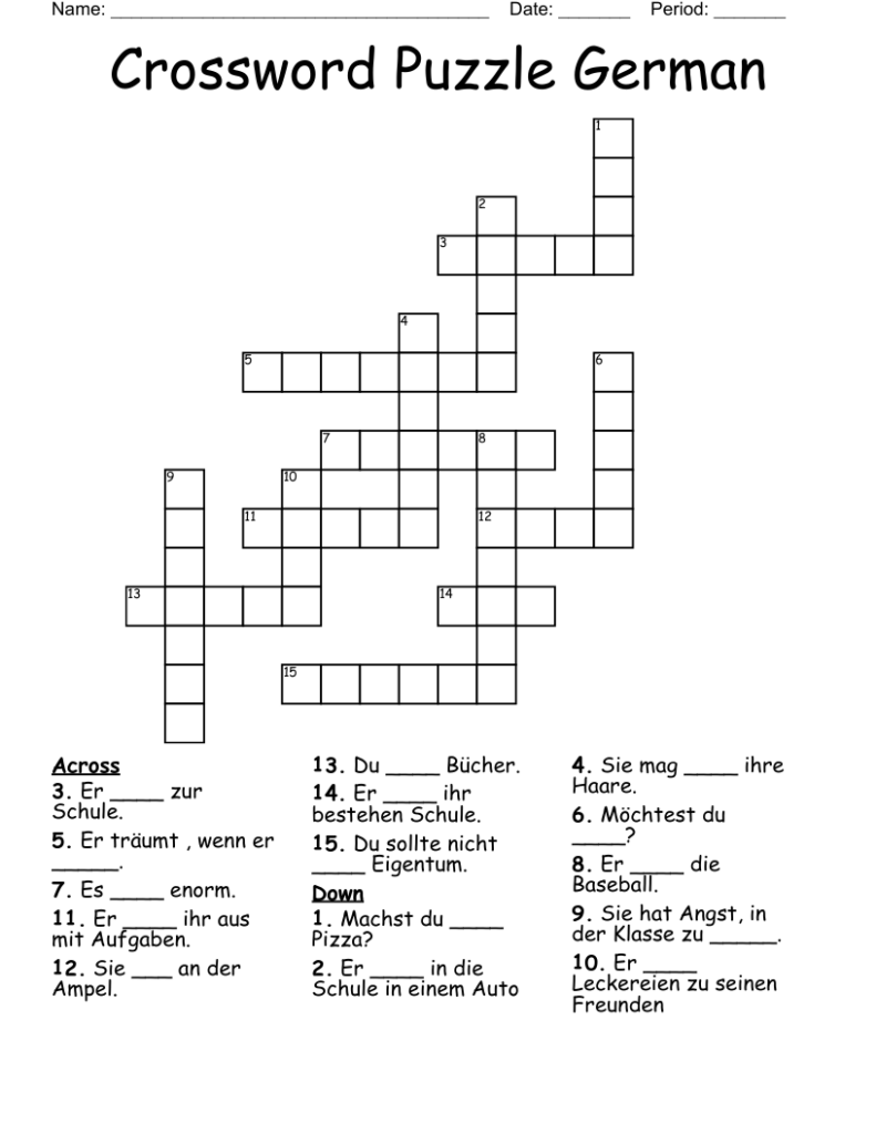 Crossword Puzzle German WordMint