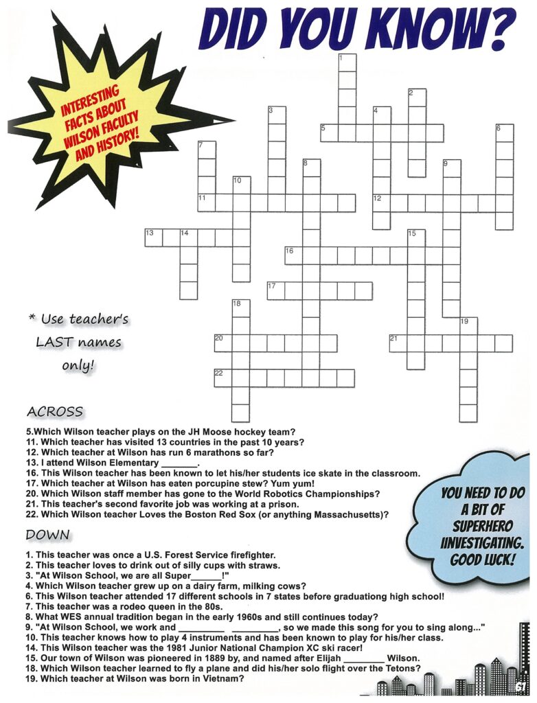 Crossword Puzzle Key Ideas And Details Theme