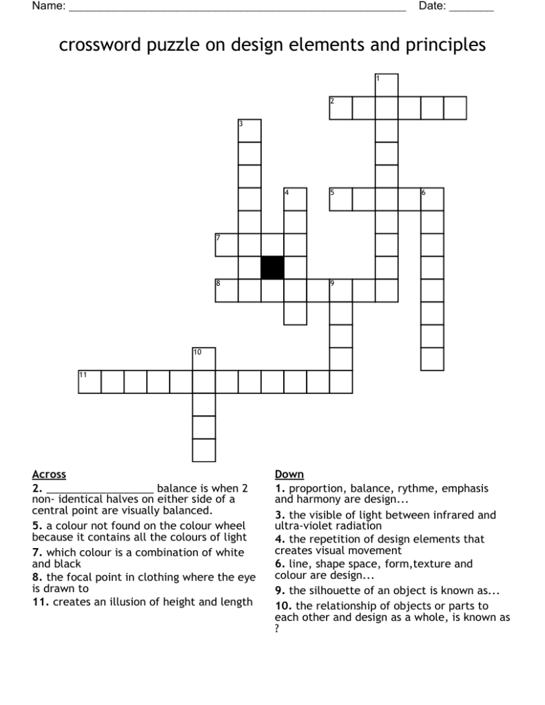 Crossword Puzzle On Design Elements And Principles WordMint