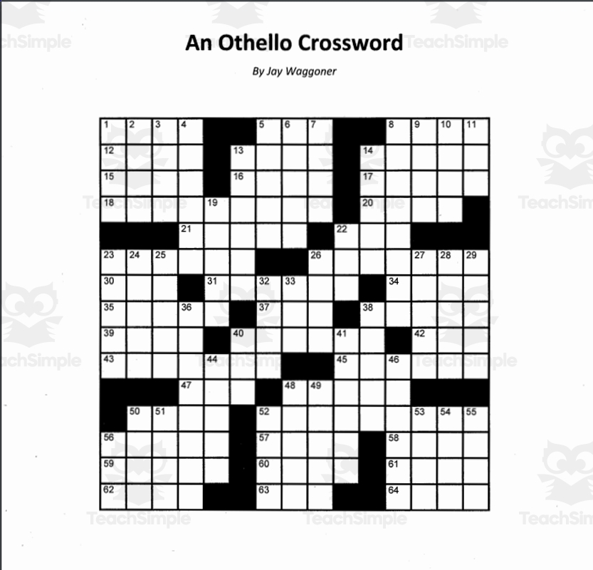 Crossword Puzzle Othello By Teach Simple