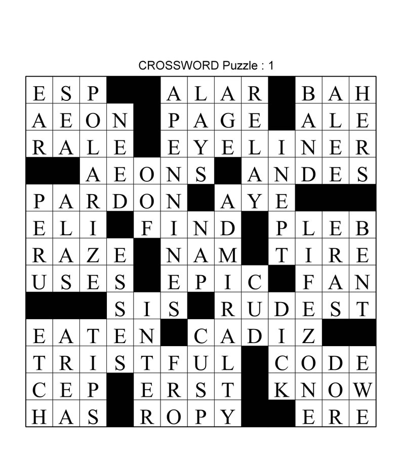 Crossword Puzzle Printables For Adults 100 Crosswords With Solutions 