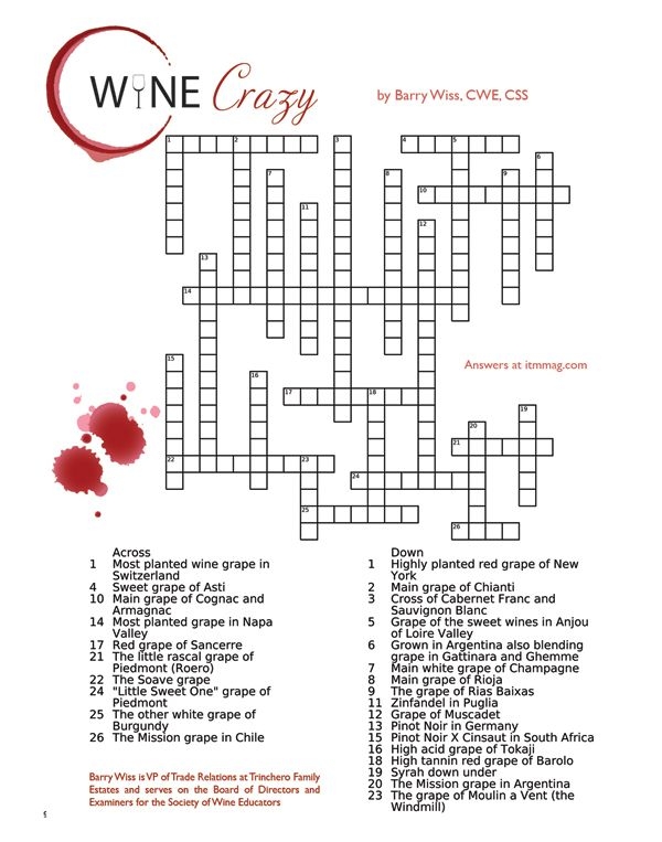 Crossword Puzzle Test Your Wine Knowledge 2 Questions And Answers By 