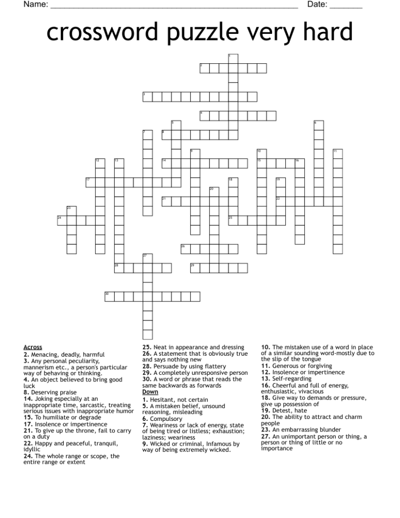 Crossword Puzzle Very Hard WordMint