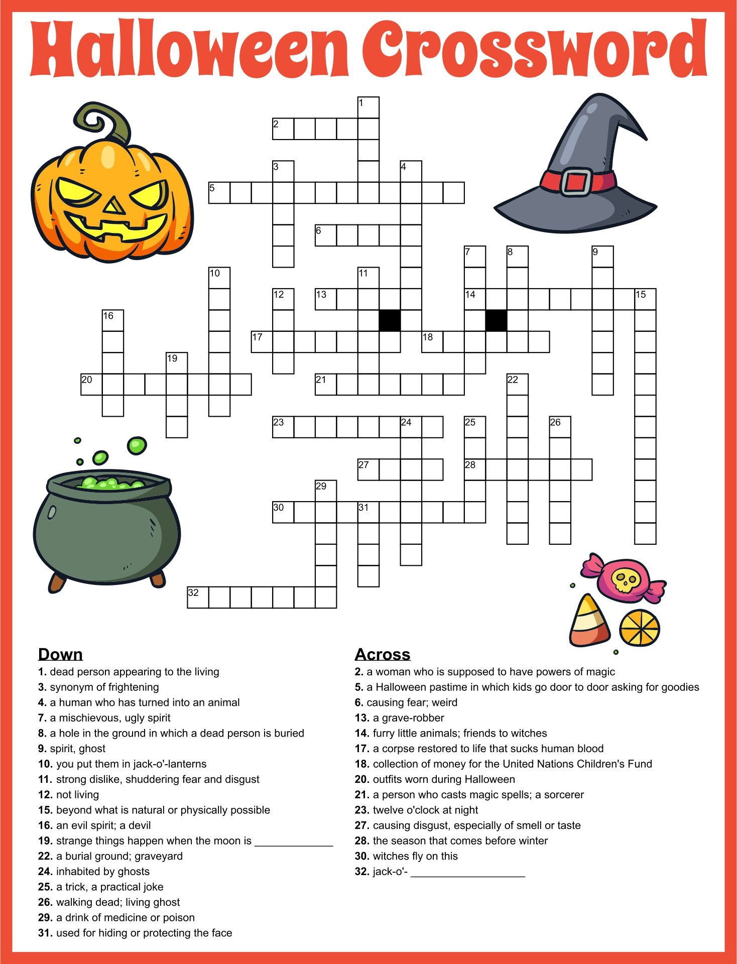 Crossword Puzzles For Halloween Printable