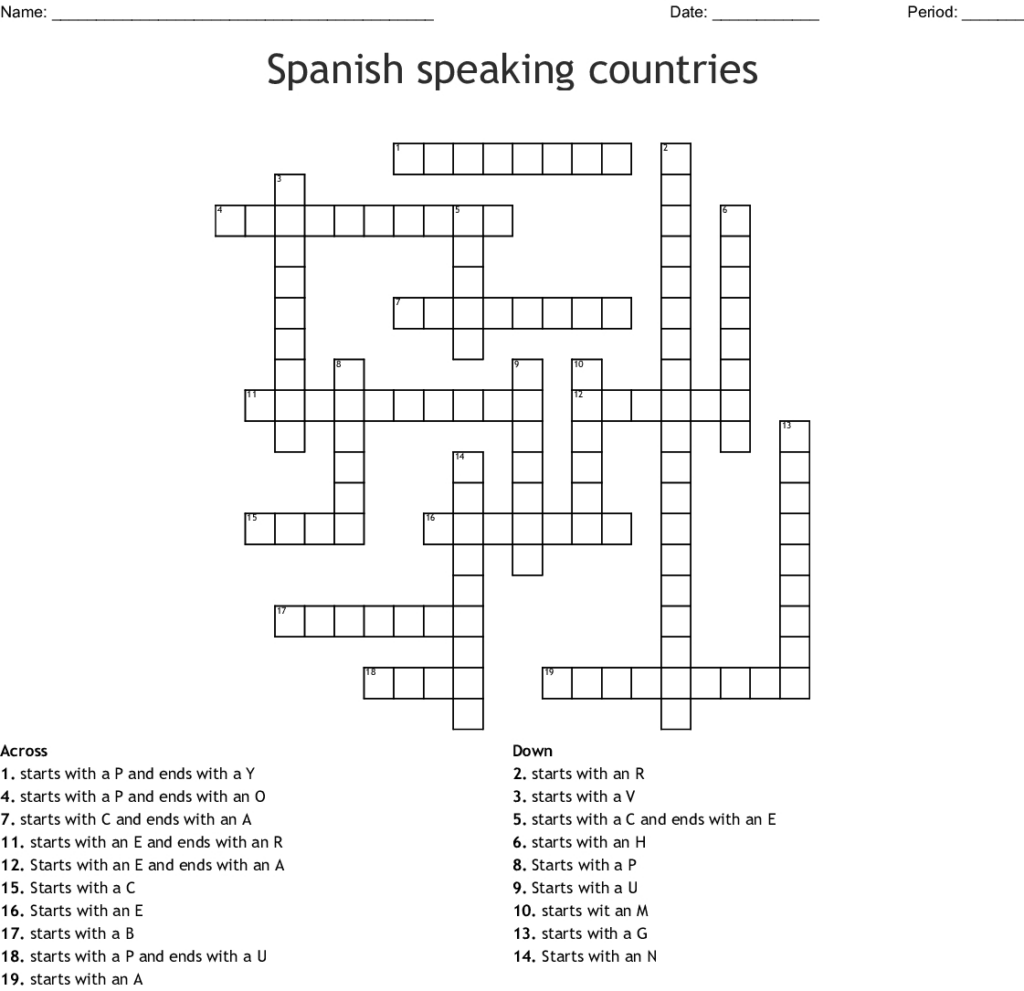 Crossword Puzzles In Spanish Printable Printable Word Searches