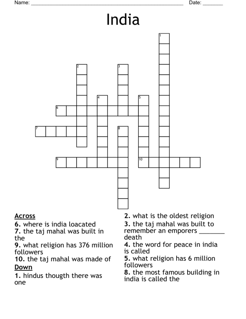 Crossword Taj Mahal City