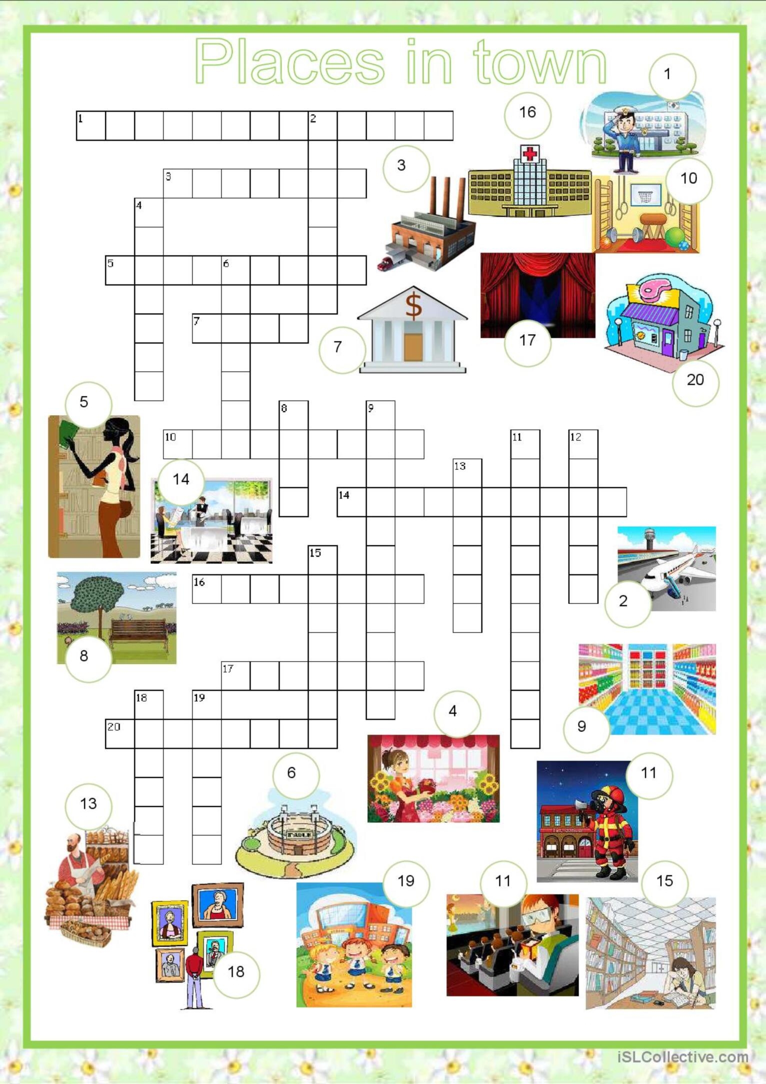 Crosswords City Places In Town English ESL Worksheets Pdf Doc