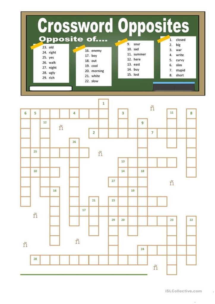 Crosswords Opposite Adjectives And Verbs Esl Worksheetphiliproth 