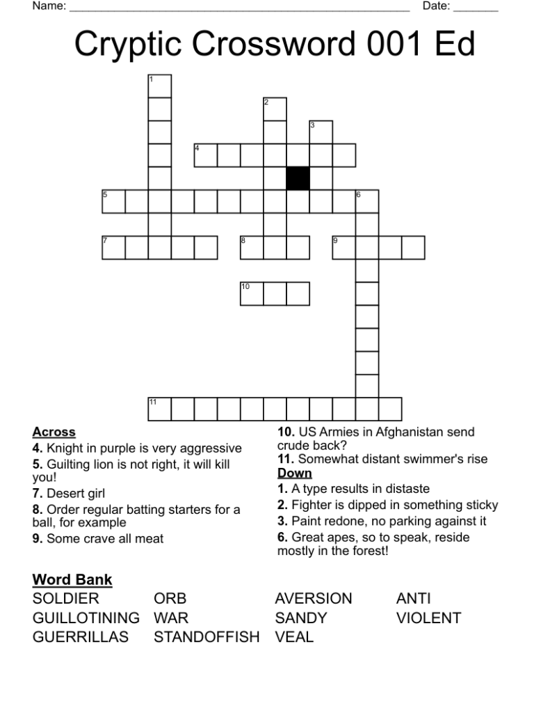 Cryptic Crossword Printable