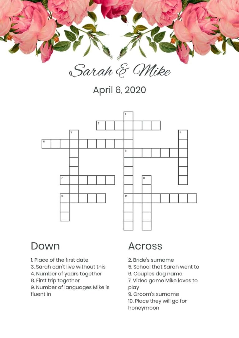 Custom Wedding Crosswords And Wordsearches Perfect Crosswords