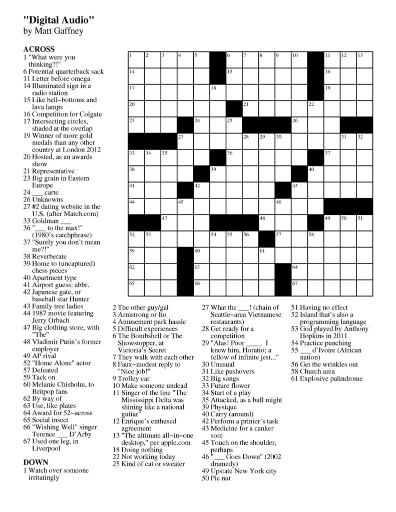 Daily Commuter Crossword Puzzle Printable Pdf