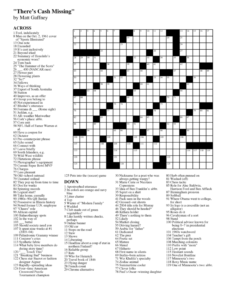 Daily Crossword Puzzle Printable