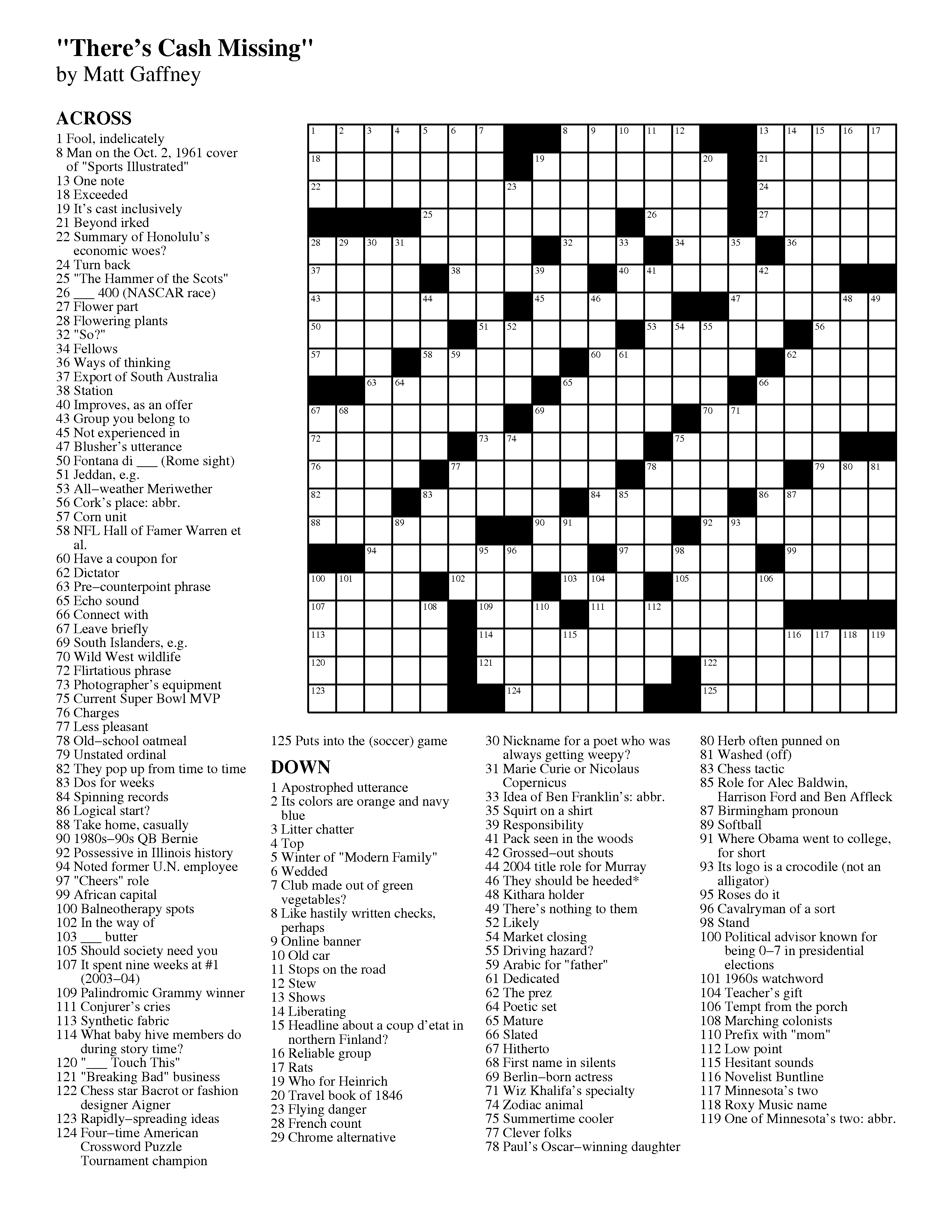 Daily Crossword Puzzle Printable