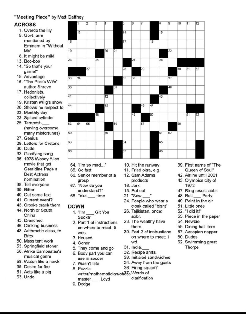 Daily Printable Crossword Puzzle