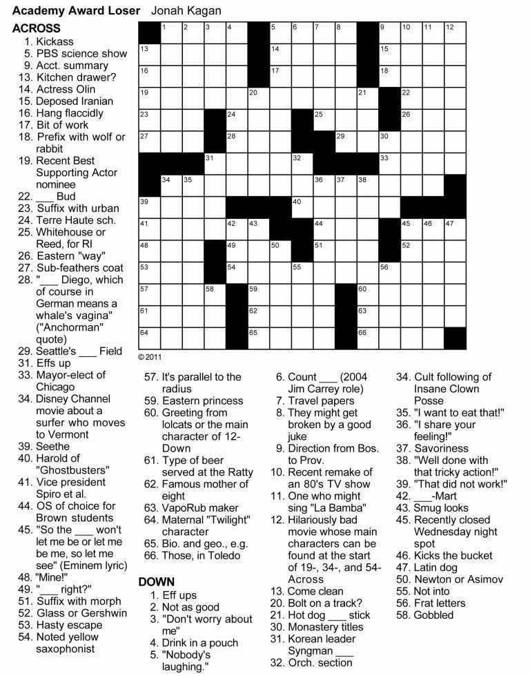 Daily Printable Crossword With Solutions