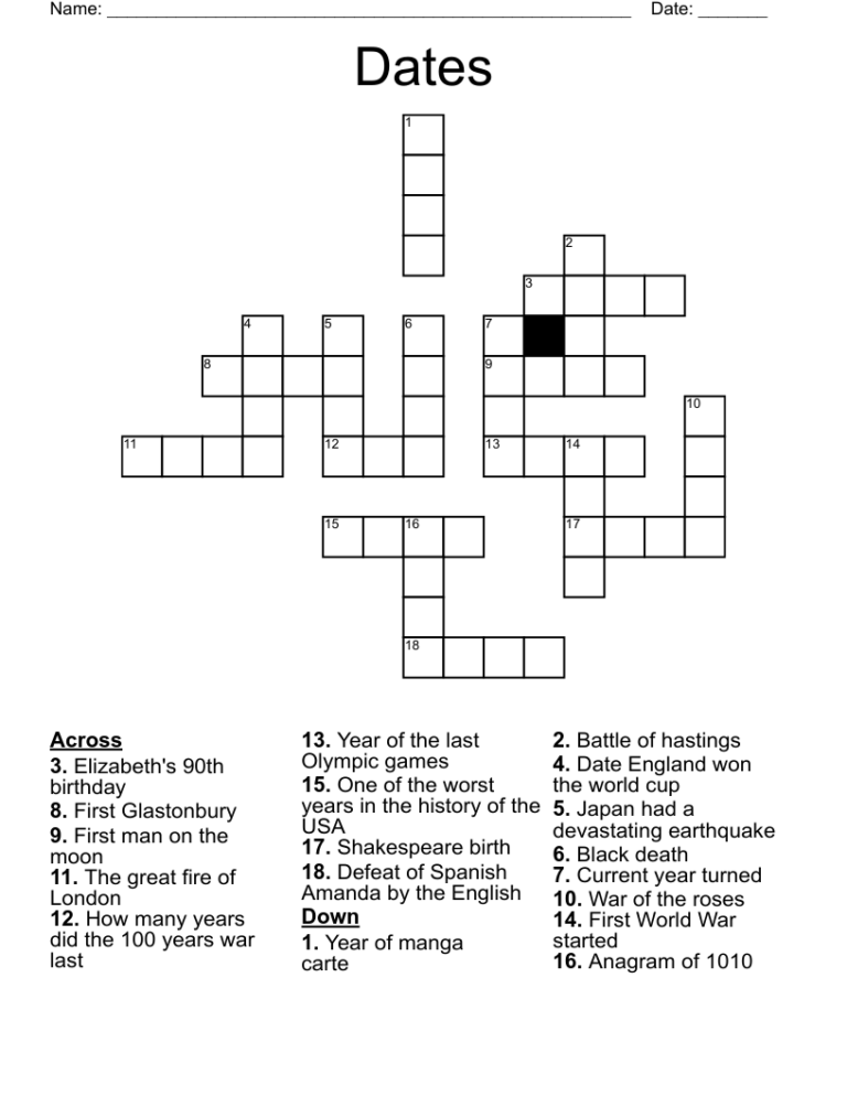 Dates Crossword WordMint