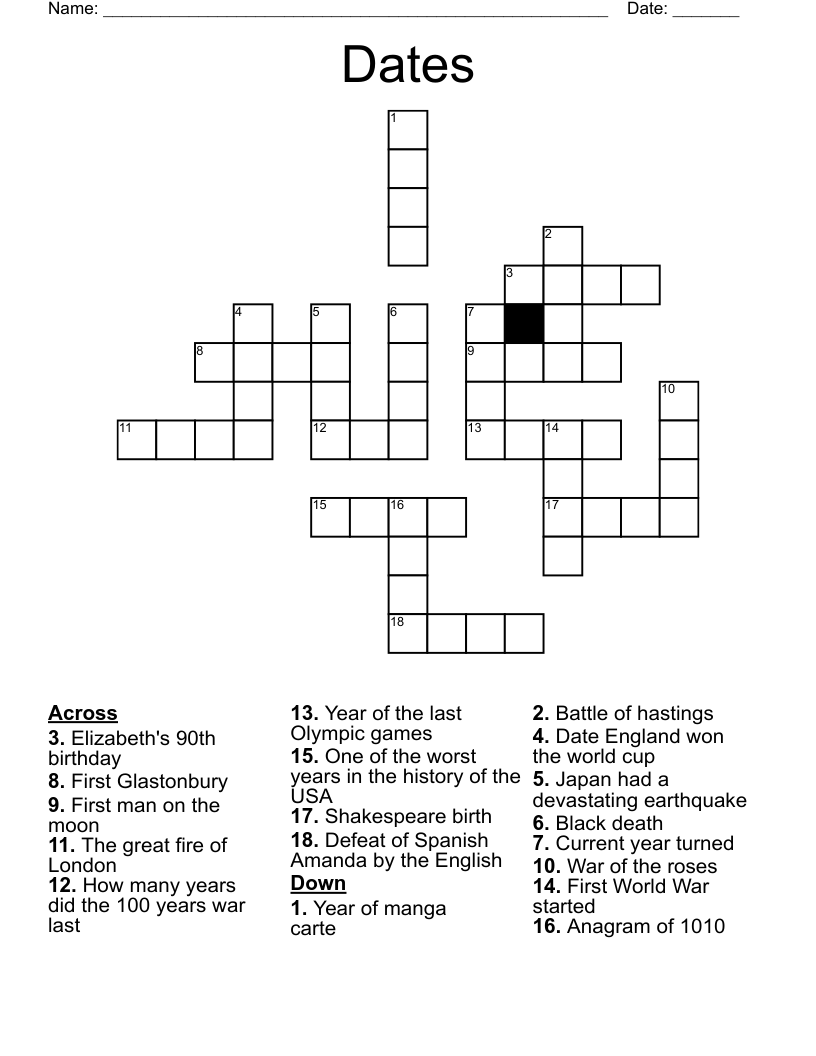 Dates Crossword WordMint