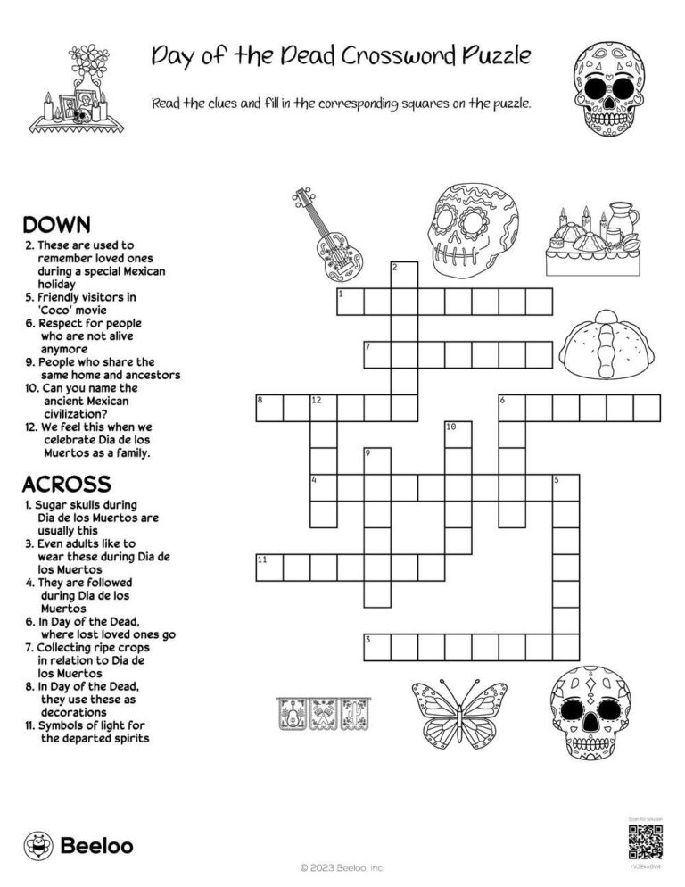 Day Of The Dead Crossword Puzzle Beeloo Printable Crafts And 