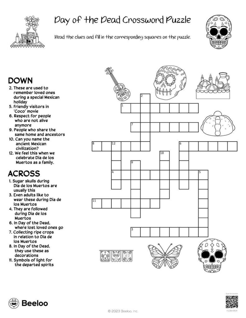 Day Of The Dead Crossword Puzzle Beeloo Printable Crafts And 