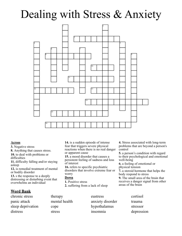 Dealing With Stress Anxiety Crossword WordMint