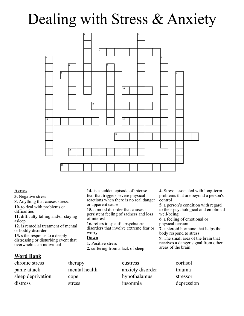 Dealing With Stress Anxiety Crossword WordMint