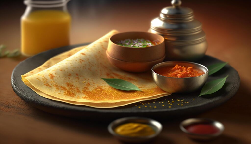 Delicious South Indian Crepes Dosas Steaming On A Dark Background AI 