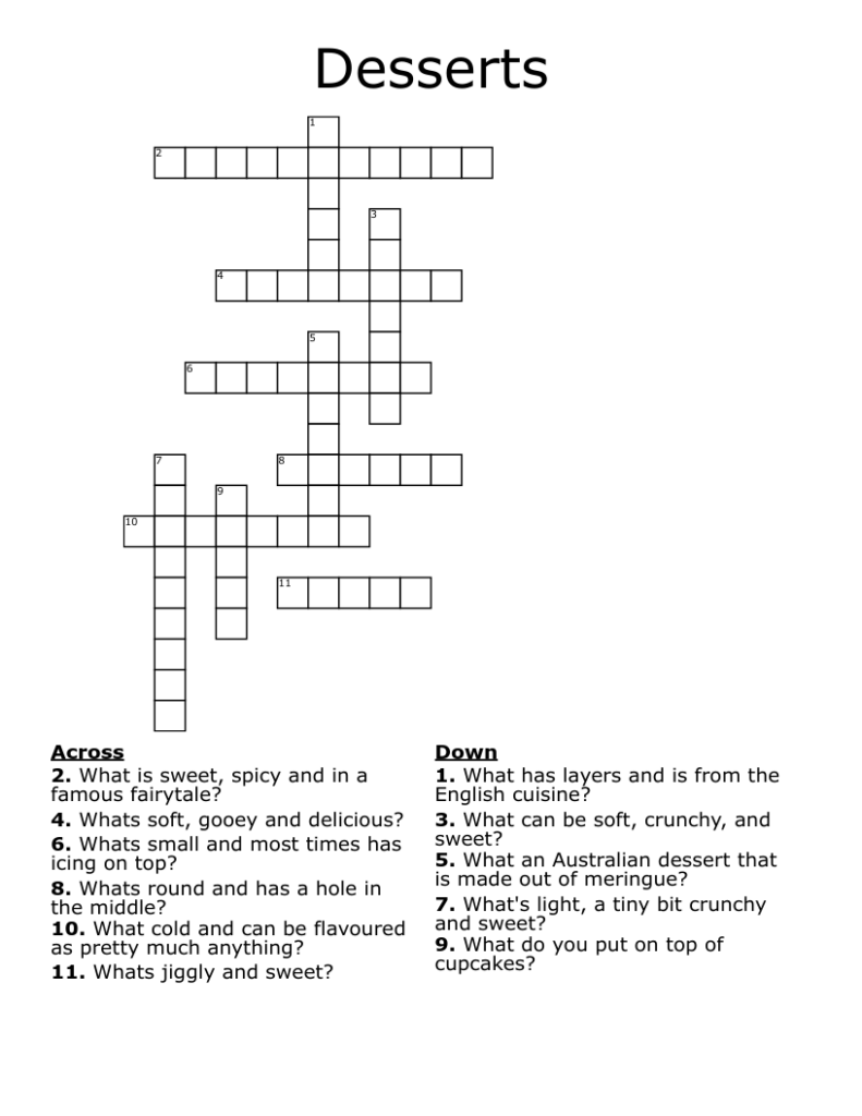 Desserts Crossword WordMint