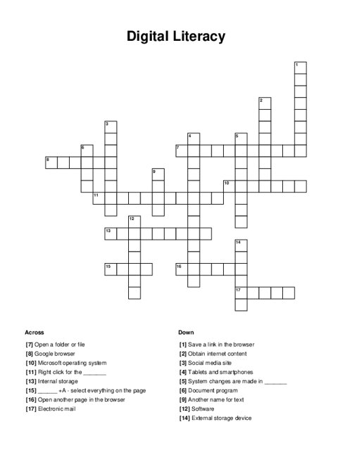 Digital Literacy Crossword Puzzle