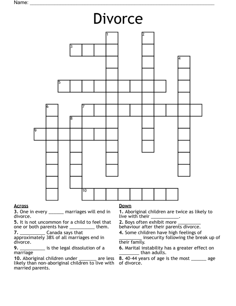 Divorce Crossword WordMint