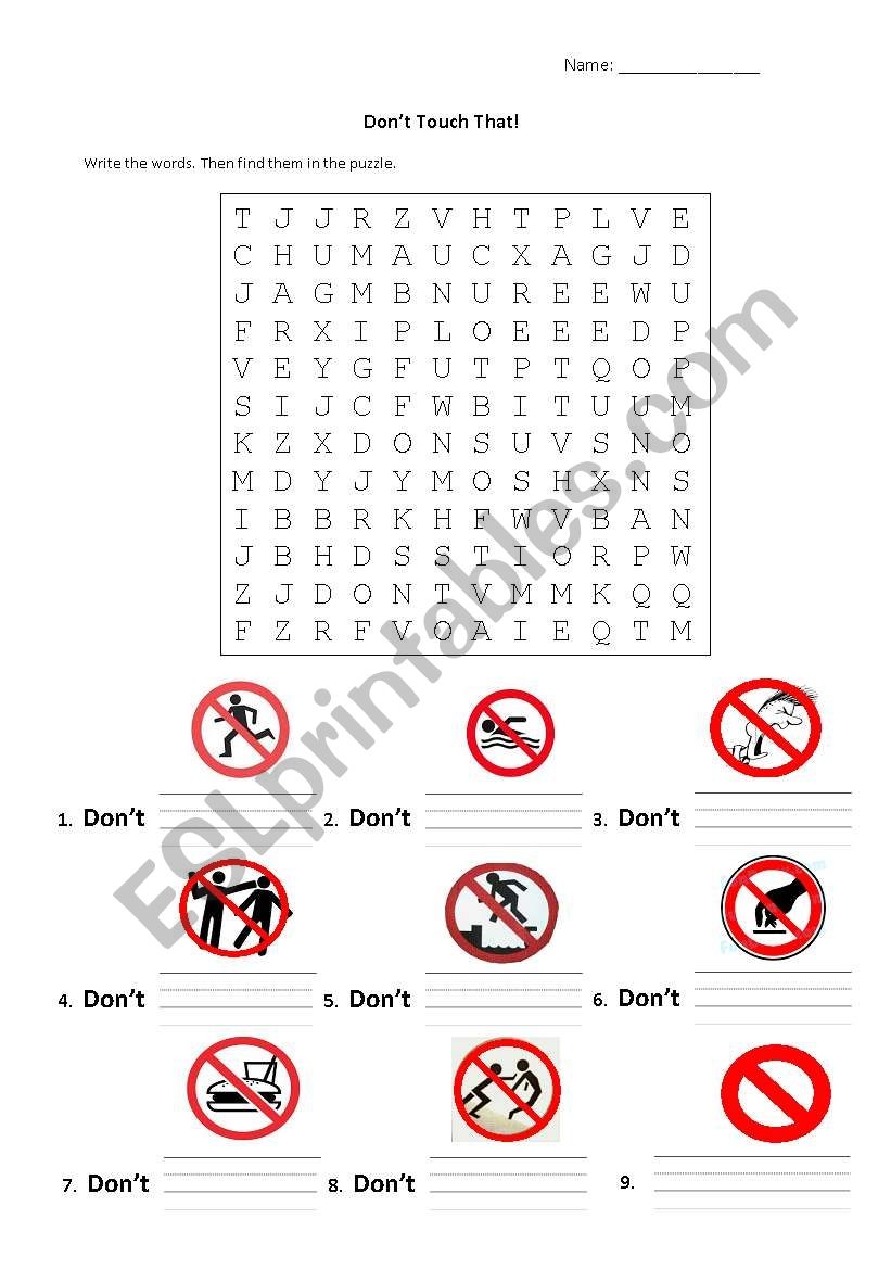 Don t Do That Crossword Puzzle ESL Worksheet By Anniebananie