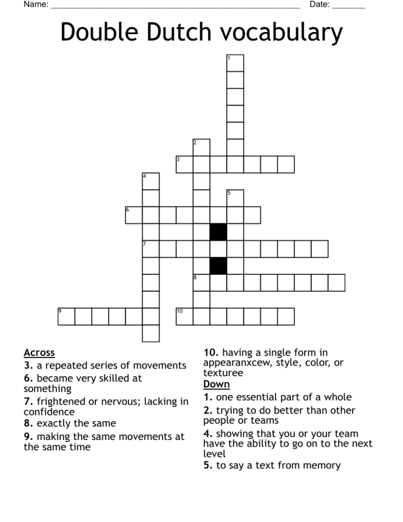 Double Dutch Vocabulary Crossword WordMint