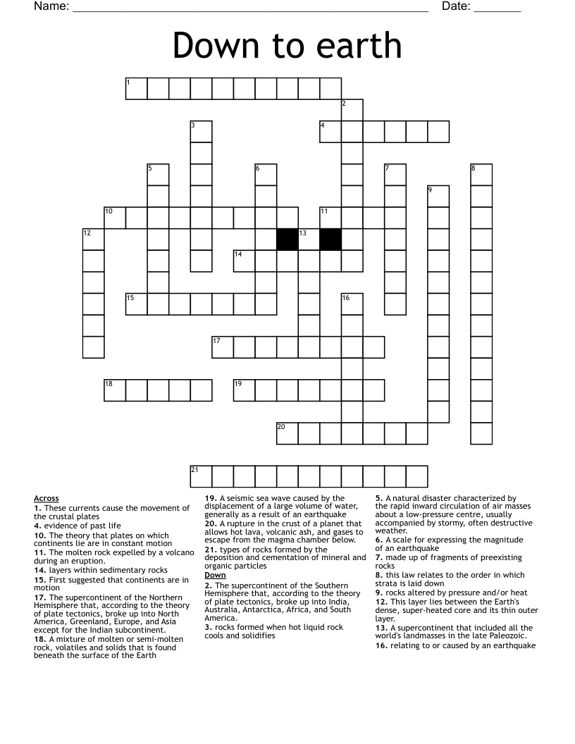 Down To Earth Crossword WordMint