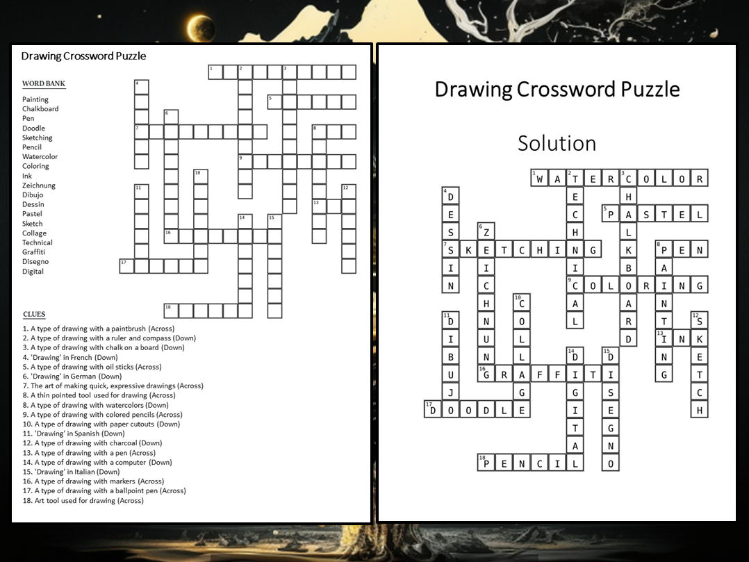 Drawing Crossword Puzzle Worksheet Activity Teaching Resources