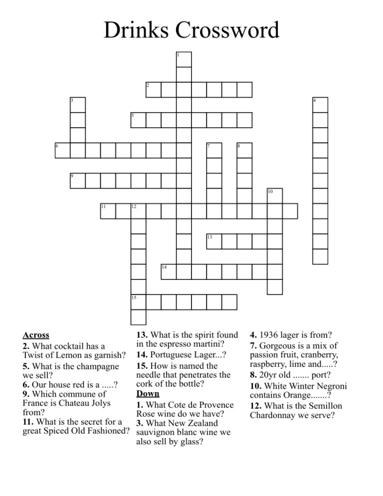 Drinks Crossword WordMint