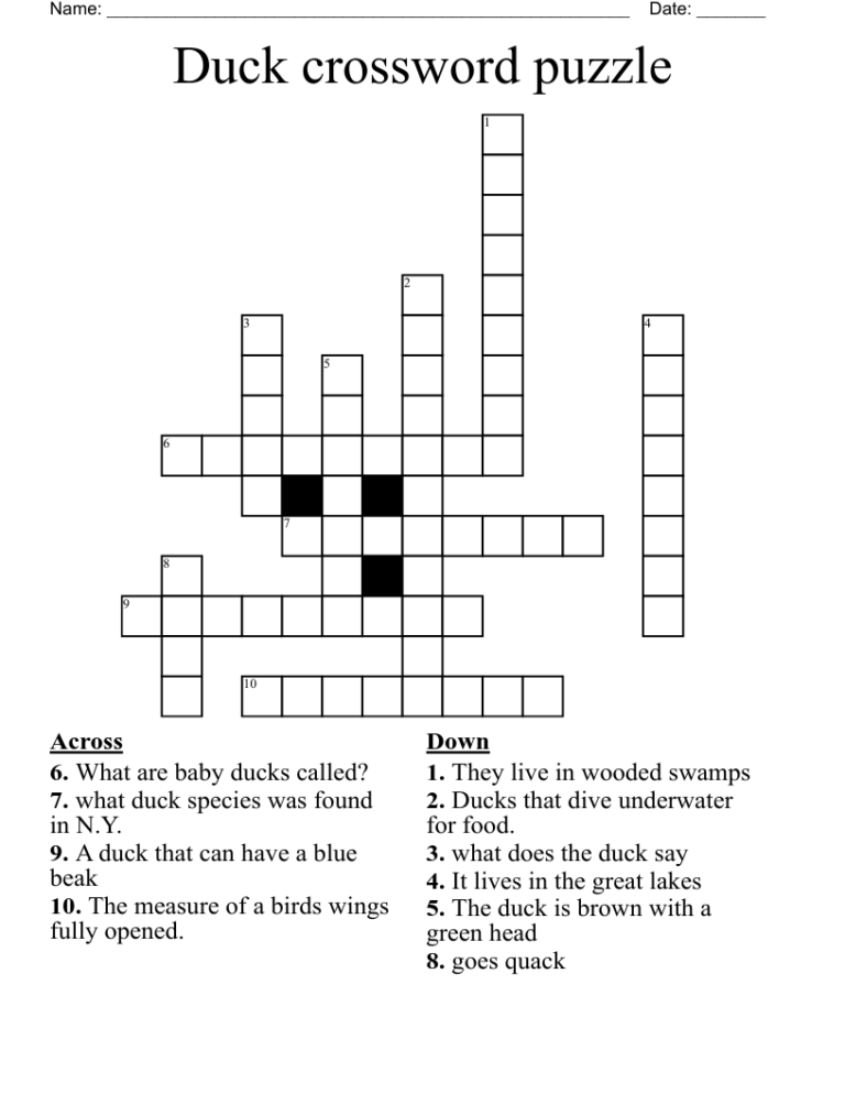 Duck Crossword Puzzle WordMint