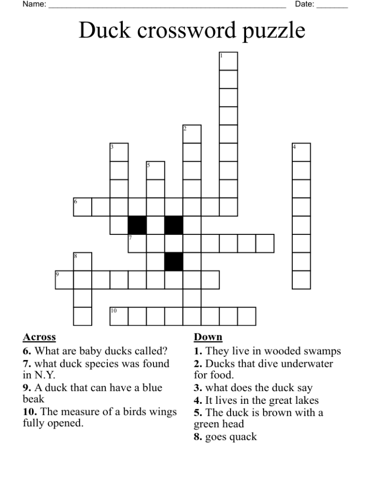 Duck Crossword Puzzle WordMint