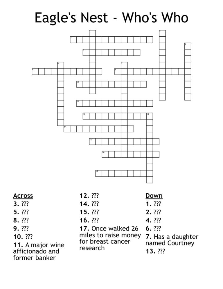 Eagle s Nest Who s Who Crossword WordMint