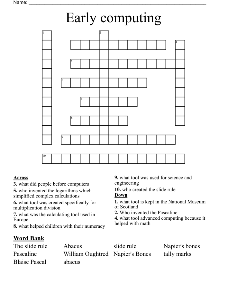 Early Computing Crossword WordMint