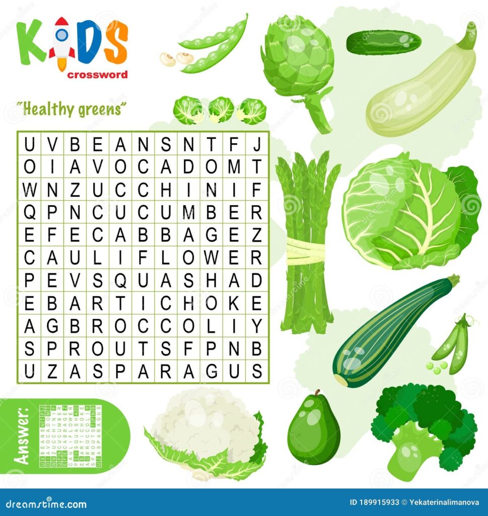 Easy Word Search Crossword Puzzle Healthy Greens Stock Vector 