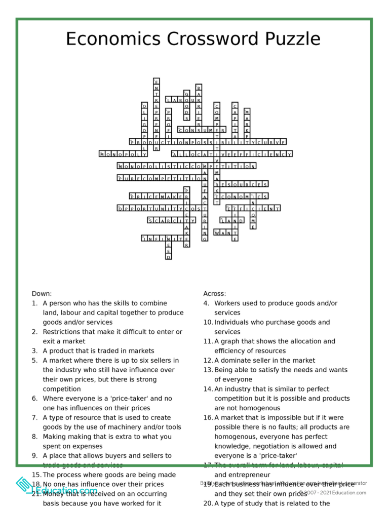 Economics Crossword Answer Key 1 Build Your Own Custom Worksheet At 