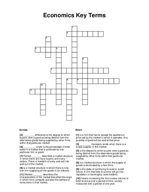 Economics Key Terms Crossword Puzzle