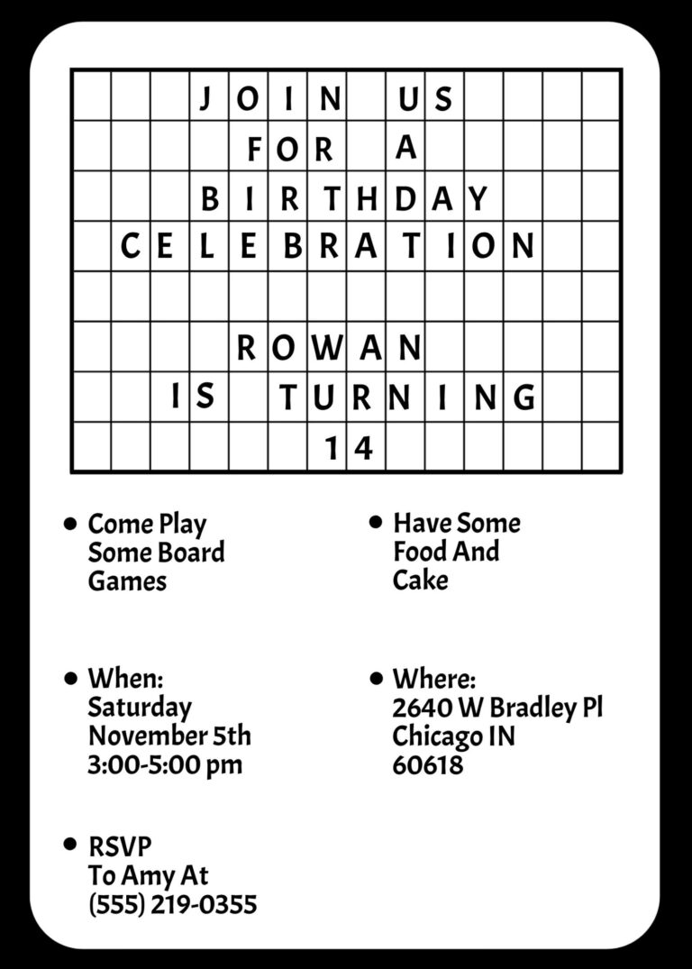 Editable Crossword Puzzle Birthday Party Invitations With Thank You 