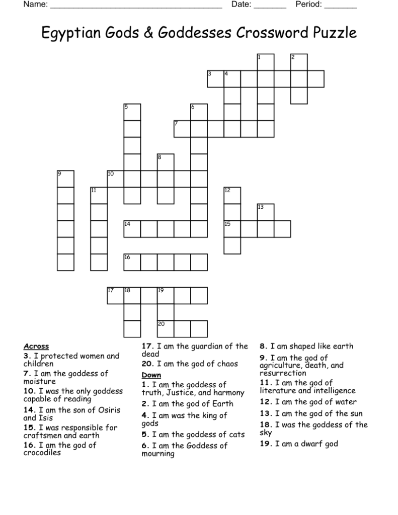 Egyptian Gods Goddesses Crossword Puzzle WordMint