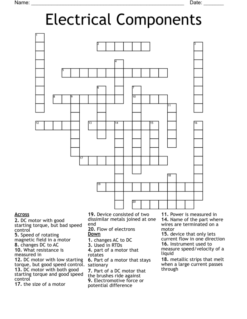 Electrical Units Crossword Puzzle