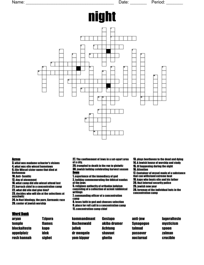 Elie Wiesel Night Crossword WordMint