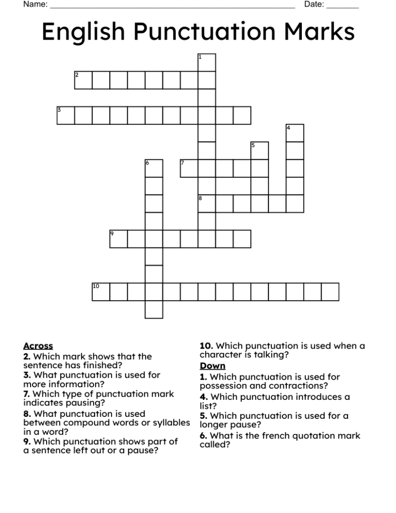 English Punctuation Marks Crossword WordMint