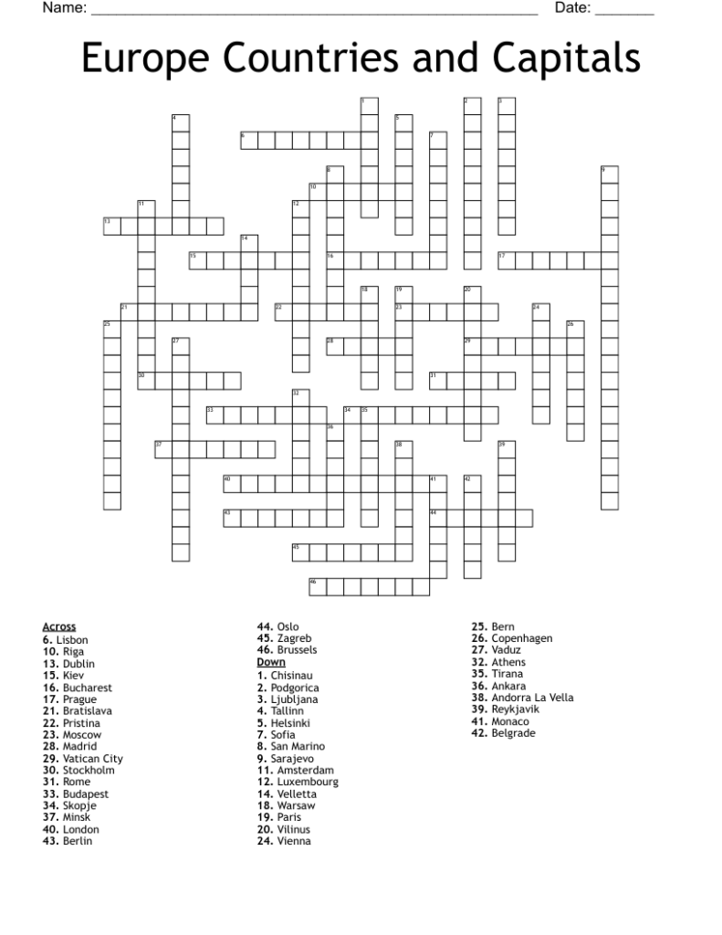 Europe Crossword WordMint