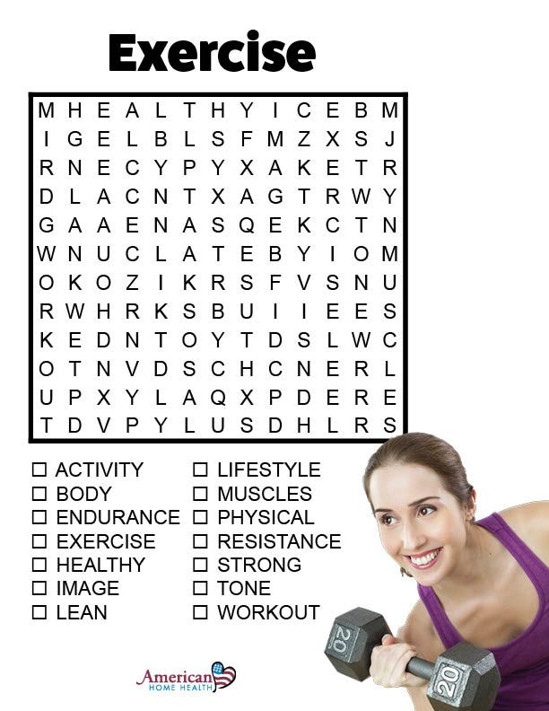 Exercise Word Search Puzzle Exercise Fitness Words Word Find